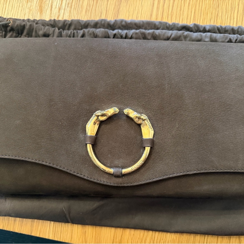 Authentic GUCCI nubuck ribot horse clutch NWOT - Picture 11 of 11